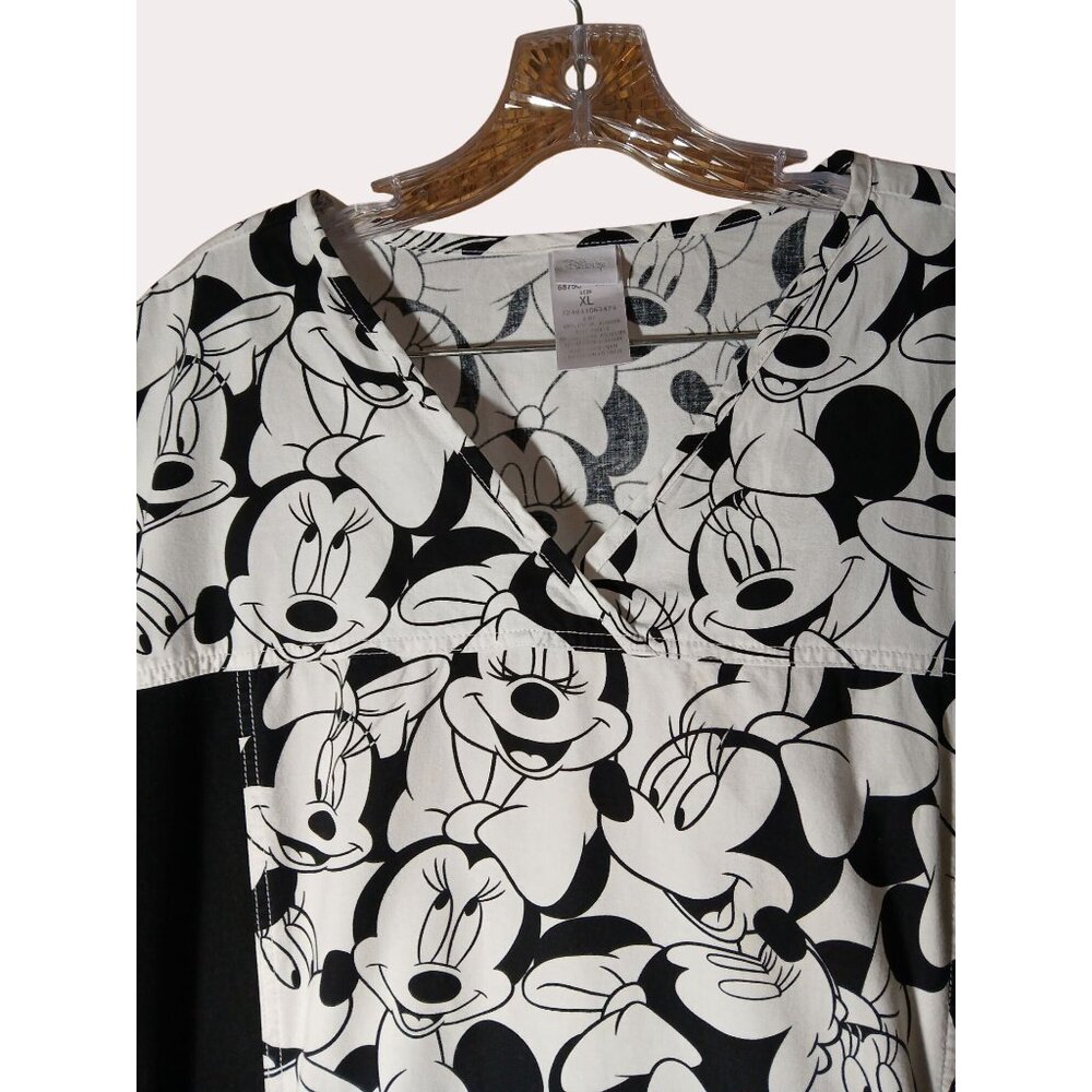 Disney Tooniforms Minnie Mouse Scrub Top Black White V Neck Side Panels XL - Picture 5 of 12
